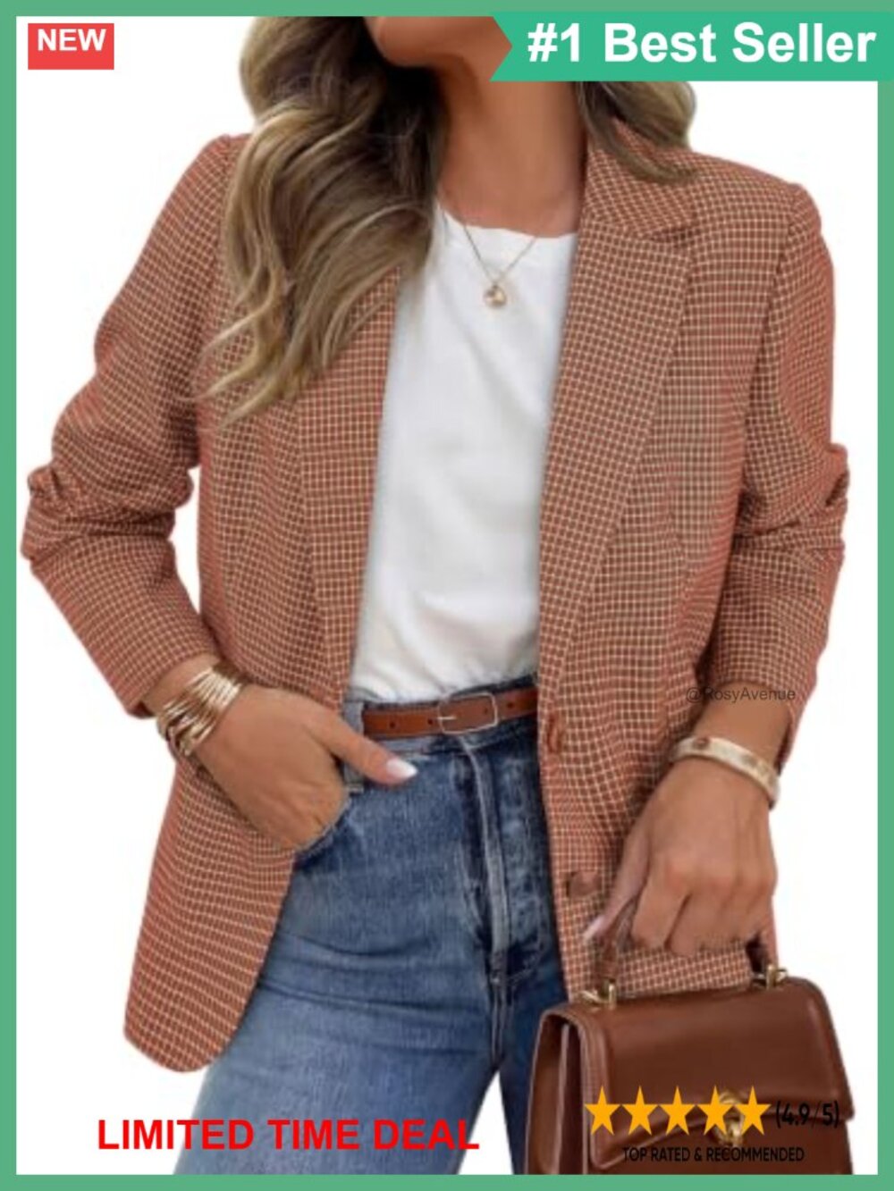 Women's Plaid Blazer Business Casual Notch Lapel Button Front Oversized